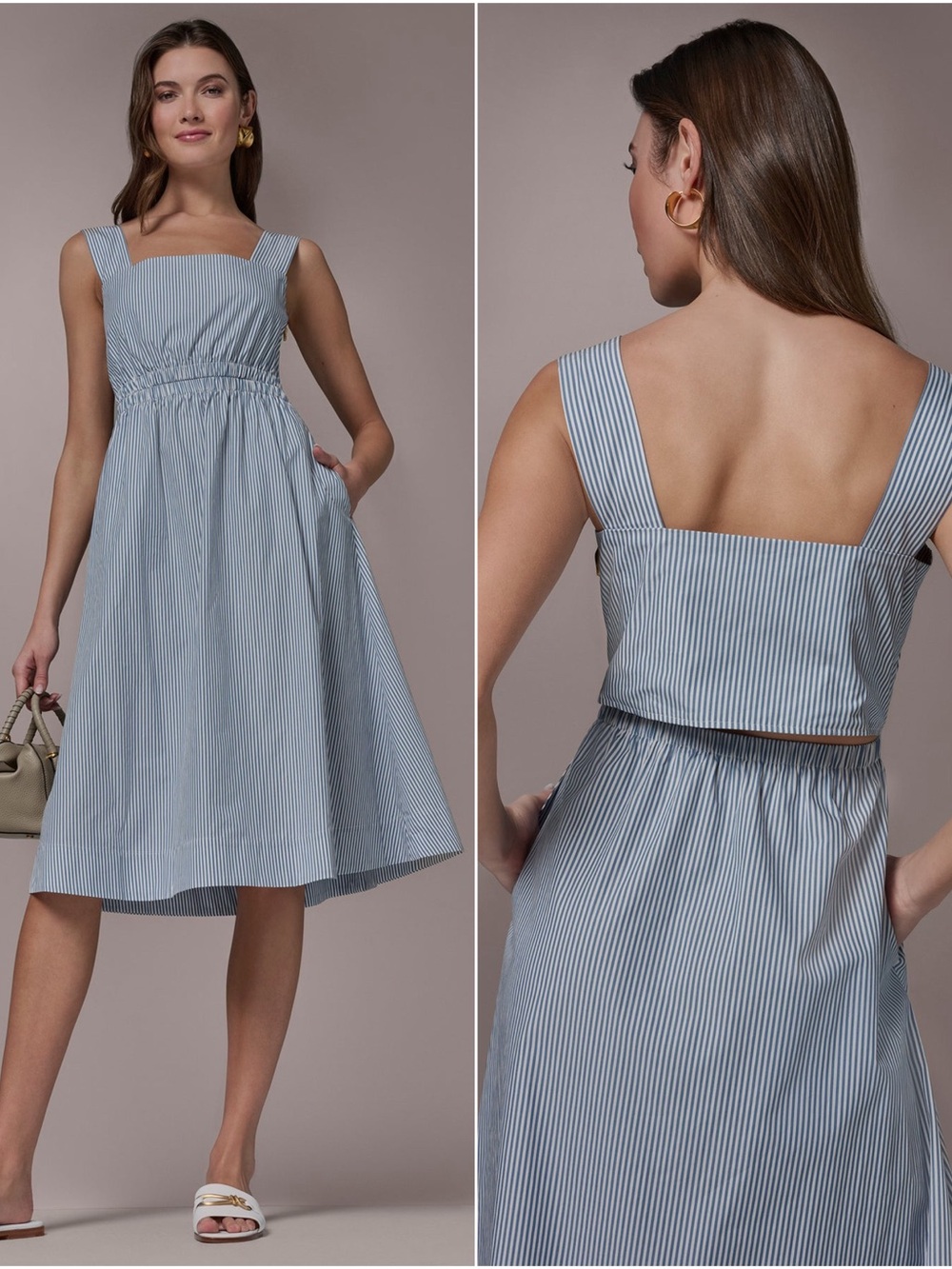 NWT Donna Karan COTTON-POPLIN STRIPE CUTOUT MIDI DRESS
